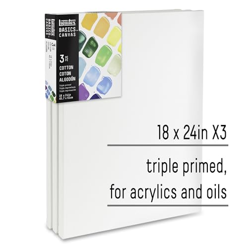 Liquitex BASICS Canvas, 3 pack, 18" x 24" | Archival, Acid-Free, Non-Toxic, Medium Texture Cotton, Pre-primed with a triple layer of acrylic gesso, Stapled & Stretched - style: 18" x 24"
