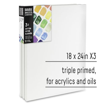 Liquitex BASICS Canvas, 3 pack, 18" x 24" | Archival, Acid-Free, Non-Toxic, Medium Texture Cotton, Pre-primed with a triple layer of acrylic gesso, Stapled & Stretched - style: 18" x 24"