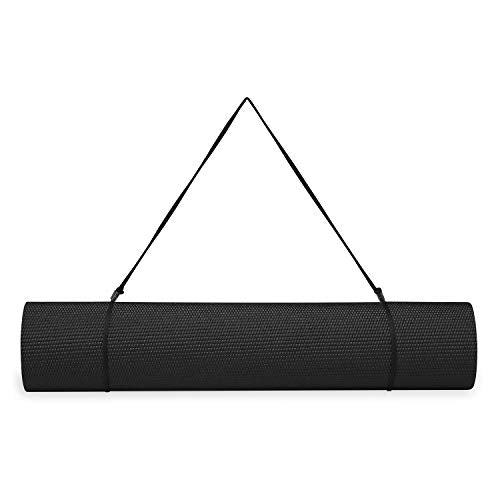 Gaiam Essentials 1/4" Thin (6mm) Yoga & Pilates, Fitness & Exercise Mat with Easy-Cinch Carrier Strap Cusion Support For Fitness and Gym Workouts - color: Black