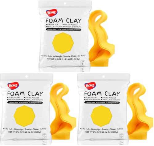 BOHS Yellow Modeling Foam Clay - 1.1 Lbs, Squishy,Soft, Air Dry -for Flower Mirror,Cosplay,Fake Bake, Slime Supplies-500g (Pack of 3) - color: Yellow, size: 500 g (Pack of 3)