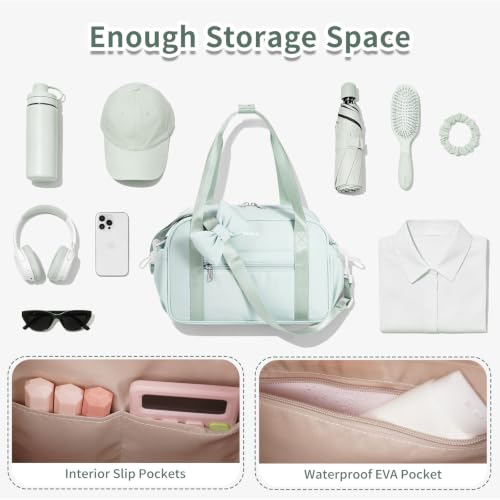 ECOHUB Small Gym Bag for Women, Mini Gym Duffle Bag with Wet Compartment, Cute Bowknot Sports Bag, Gym Tote Bag Dance Yoga Workout Travel Bags Green - color: Green