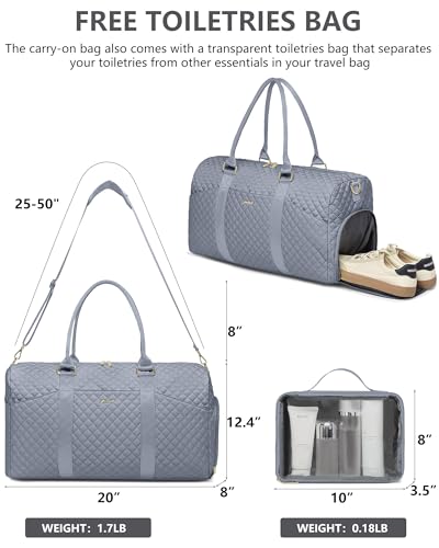 Women Weekender Travel Duffle Bag: Travel Duffel Overnight Bags with Shoe Compartment Large Carry on Tote with Toiletry Bag Weekend Traveling Yoga Gym Hospital Bag for Women with Wet Pocket Grey - color: 08-Blue Gray, size: Large