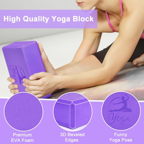 2 Yoga Block and 2 Yoga Strap Set,Non-slip EVA Foam Blocks, High Density Yoga Bricks with 6ft Strap, Supportive Latex-Free Yoga Block Accessories for Pilates - color: Purple B