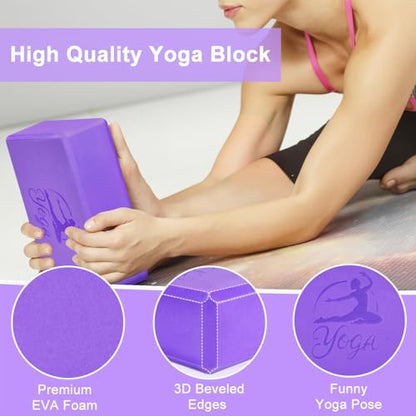 2 Yoga Block and 2 Yoga Strap Set,Non-slip EVA Foam Blocks, High Density Yoga Bricks with 6ft Strap, Supportive Latex-Free Yoga Block Accessories for Pilates - color: Purple B