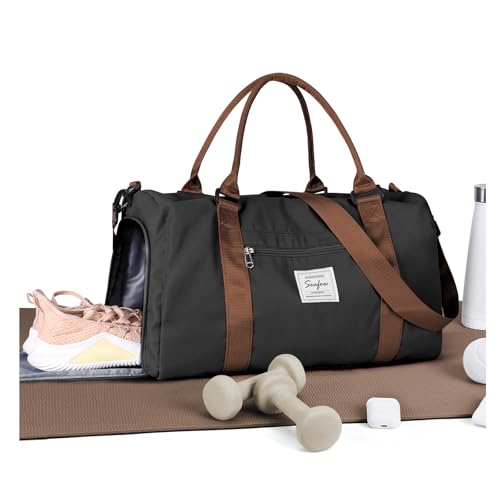 Gym Bag Womens Mens with Shoes Compartment and Wet Pocket Travel Duffel Bag for Women for Plane Sport Gym Tote Bags Swimming Yoga Waterproof Weekend Overnight Carry on Bag Hospital Holdalls - color: A5-Black Brown