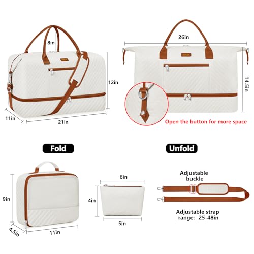 ITIEZY Weekender Bag for Women 21.5" Travel Duffel Large Carry On Bag 3PCS | Nylon Duffel Bag with Waterproof Shoe Compartment, Crossbody Bag and Toiletry Bag, Travel Weekend Hospital Overnight Gym Bag - color: 9a-Beige