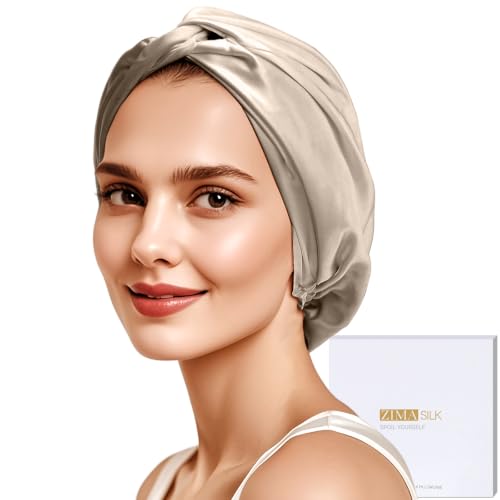 ZIMASILK 22 Momme 100% Mulberry Silk Bonnet for Sleeping Women, Taupe - color: Taupe - New