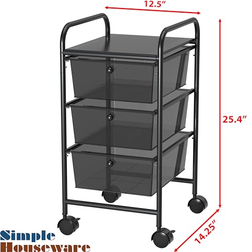 Simple Houseware 3 Drawers Rolling Utility Cart Art Craft Organizer, Black - color: Black, size: 3 Drawers