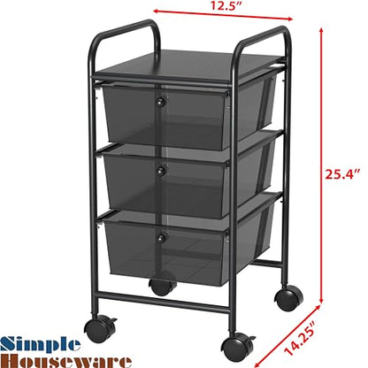 Simple Houseware 3 Drawers Rolling Utility Cart Art Craft Organizer, Black - color: Black, size: 3 Drawers
