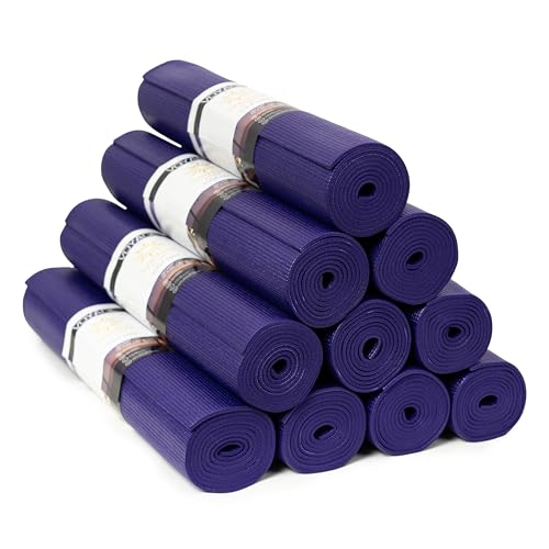 Voyage 5mm Studio Yoga Mats, 10 Pack, 72x24in | Extra Long, Anti-Tear Exercise Mats for Workout, Stretching, Fitness - Non Slip Gym Mats for Home, Schools and Studios - color: Purple