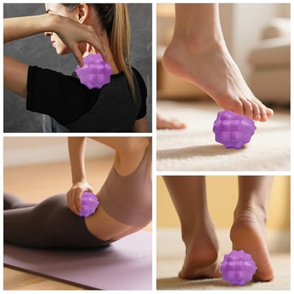 Massage Ball Set, Plantar Fasciitis Relief Foot Pain Therapy - Trigger Point, Heel Spur, Sore Muscle- Back, Arm, Neck, Shoulder, Leg Circulation Roller - color: 3 Purple Massage Set