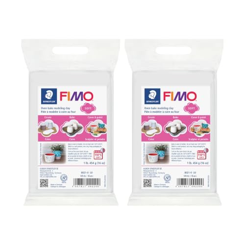 FIMO Soft Oven Bake White Clay, 1lb (2 Pack) - size: 2 lb block