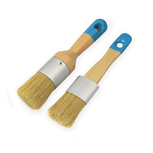 MAXMAN Chalk Paint Brush Set, Small Wax & Stencil Brushes, Professional Natural Bristle Brushes for All Furniture Paints, No Shedding - size: 2PCS-Small