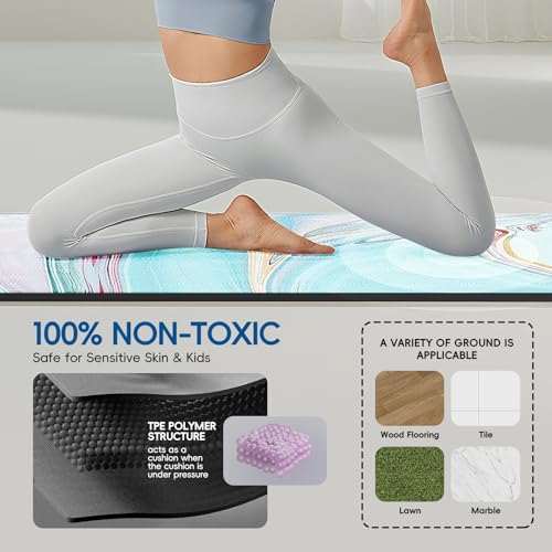 TPE Yoga Mat, 27x72 Inch, 5mm Thick, Non-Slip Surface for Tall People, Pilates, Meditation, Home Workout, Sweat-Resistant - color: Blue