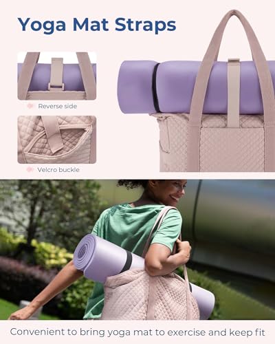 BAGSMART Crush Tote Bag for Women, 20L Puffer Work Tote with Zipper, Travel Essentials Quilted Nurse Hospital Bag - color: Pink