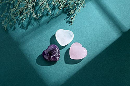 QINJIEJIE 1.2" Heart Crystals Rose Quartz Amethyst Healing Clear Crystal - color: YA - 1.2" Large -3PCS