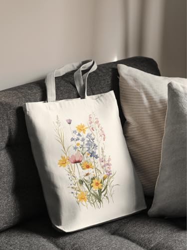 Aesthetic Canvas Tote Bag for Women with Inner Pocket - color: Bouquet