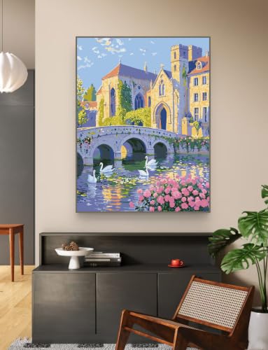 ZRIZQ Landscape Paint by Numbers Kit for Adults Beginner,Cityscape,16x20 | Full set with rich paints,wooden brushes,rolled canvas.Calming activity.Beginner friendly.Just open and paint. - color: 16"X20"Rolled Canvas(Frameless)-Landscape 18
