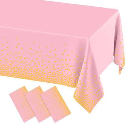 3 Packs Dot Disposable Table Cloth, 54 x 108 Inch Waterproof Plastic Tablecloth, Rectangle Gold Dots in Pink Table Covers for Picnic, Birthday, Party and Back to School - color: Gold in Pink, size: 54" x 108"