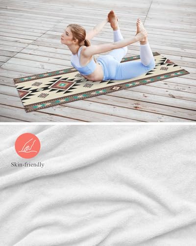 Southwest Geometric Yoga Towel for Hot Yoga Non Slip, Brown Mexican Aztec Boho Tribal Absorbent Yoga Sweat Mat Towels Microfiber Hot Bikram Pilates Fitness Towel 26"x70" - size: 26x70in