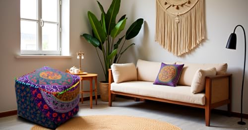CRAFT KALA Mandala Meditation Floor Pillows Square Pillow Cover Seating Decorative Adults Bohemian Floor Cushion Cover Outdoor Living Room Throw Ottoman Poufs Cover 16X16X14 inches, Multi Six Color - color: Multi Six Color, size: 16x16x14 inches