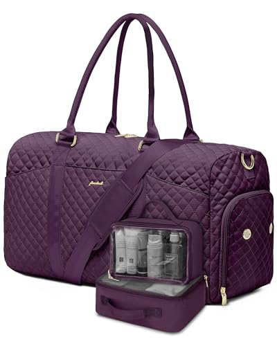 Women Weekender Travel Duffle Bag: Travel Duffel Overnight Bags with Shoe Compartment Large Carry on Tote with Toiletry Bag Weekend Traveling Yoga Gym Hospital Bag for Women with Wet Pocket 3 PCS Set - color: 21-Purple - 3 PCS, size: Large