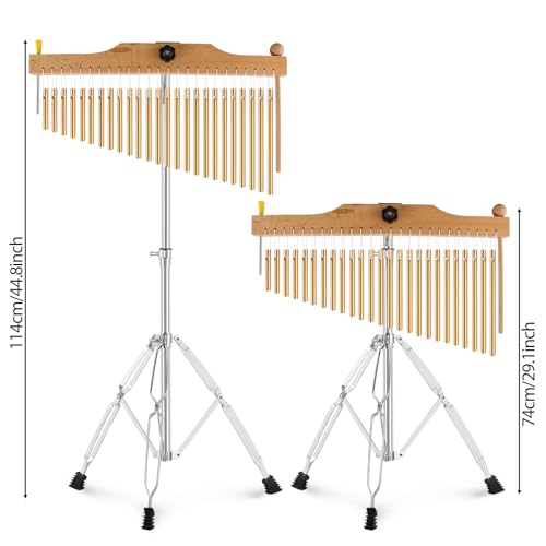 EASTROCK 25 Note Chimes Single-row Bar Chimes Height-Adjustable Stand Gold - color: 25note Gold