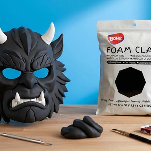 BOHS Foam Clay, Black Air Dry Modeling Clay, 1.1 lb | Soft, lightweight; crack-free finish; EVA and polystyrene foam details; cosplay props, figurines, fake bakes and slime making - color: Black, size: 500 g