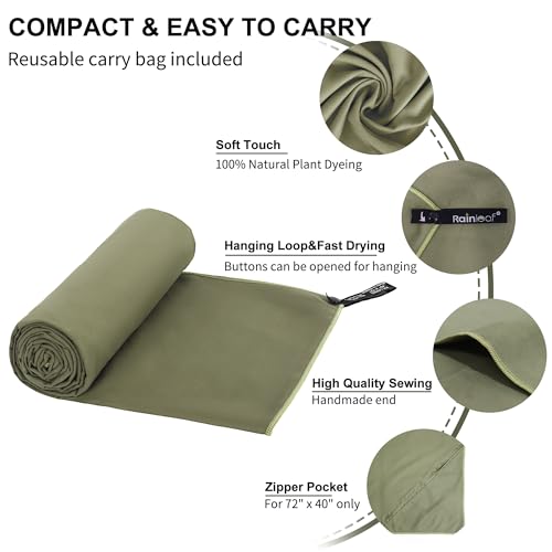 Rainleaf Microfiber Towel Quick Dry Camping & Travel & Gym Towel. Compact - color: Army Green, size: 32.00" x 16.00"