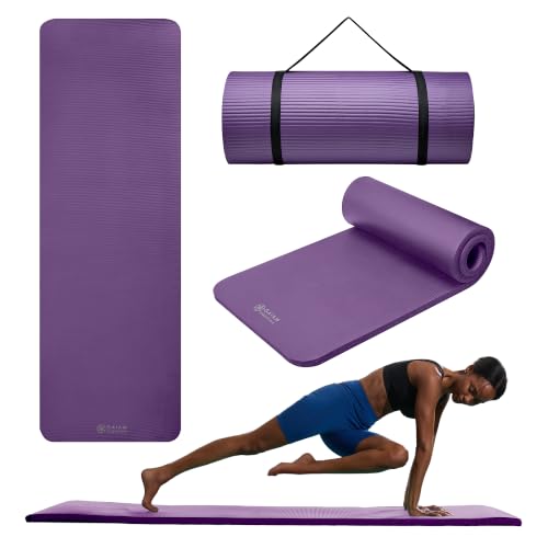 Gaiam Thick Yoga Mat, Exercise & Fitness Mat with Easy-Cinch Carrying Strap - color: Purple, size: 1"
