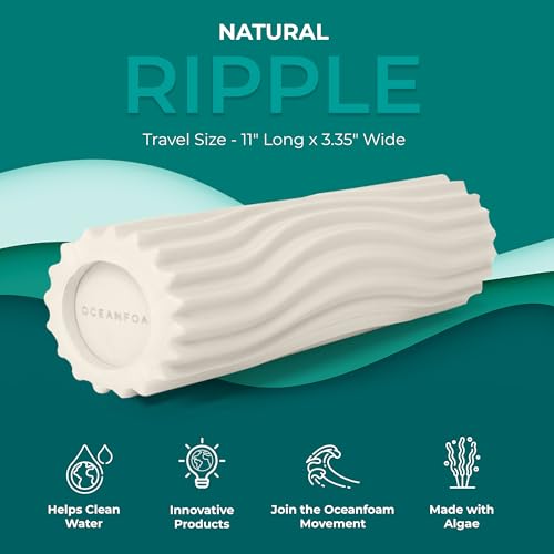 Oceanfoam Ripple Travel Foam Roller (11" x 3.35") Firm Mini Foam Roller for Physical Therapy, Deep Tissue Massage, Back Pain - High Density, Ergonomic Wave Textured - Yoga, Pilates, Exercise (Natural) - color: Natural
