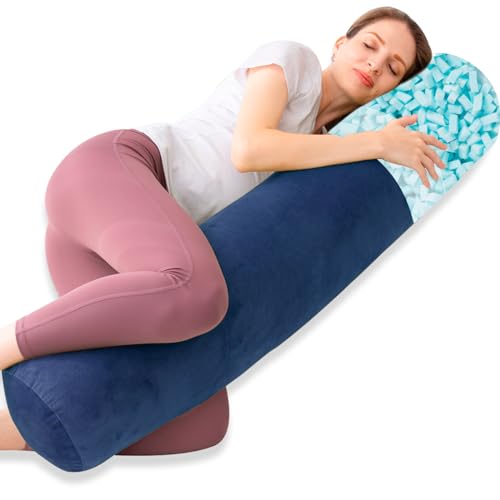 1 MIDDLE ONE Body Pillow, Memory Foam Round Body Pillows for Adults, Firm Long Bolster Pillow for Bed, Cylinder Tube Roll Pillow with Velvet Cover, 47x7.87 Inches, Navy Blue - color: Navy Blue