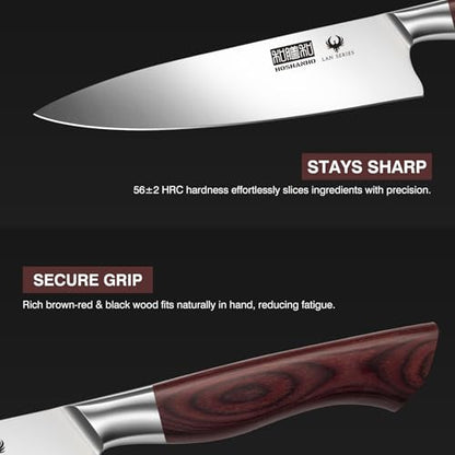HOSHANHO 3PCS Kitchen Knife Set, Ultra Sharp Chef/Santoku/Paring Knives | Professional Japanese High Carbon Steel Cooking Knife Set with Ergonomic Wood Handle, Ideal Gift for Family and Restaurant - size: 3 Pieces Knife Set