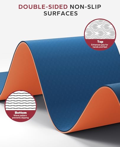 HAPBEAR Large Yoga Mat - 72"x36"x6mm (1/4 inch), Extra Wide Non-Slip Exercise Mat for Home Workout, Yoga, Pilates & Stretching, Durable, Includes Carry Bag - color: Navy blue/Orange