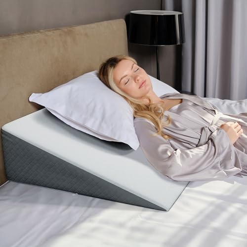 Kolbs Extra Wide Bed Wedge Pillow for Sleep Apnea, More Room - More Comfort | with Chic Jacquard Cover - Headboard Wedges for Sleeping (Extra Wide 7.5" Height) - size: Extra Wide 7.5" Height - Grey