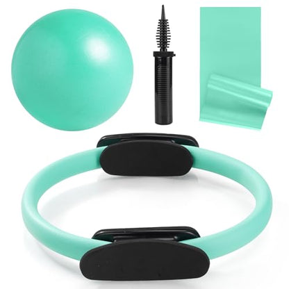 Tsikavo Pilates Ring, Pilates Ring Circle and Ball Set, 12 Inch Magic Circle Pilates Ring,9 Inch Small Exercise Ball,Resistance Bands Set, Home Pilates Equipment for Women - color: Teal