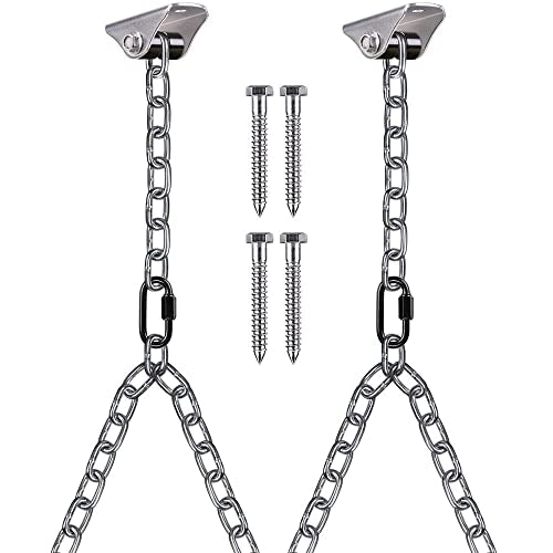 BeneLabel 2Pcs 105" (8.75 ft) Porch Swing Chain Kit 1000 LB Capacity Porch Swing Hanger with Silver Chains for Indoor Outdoor Bench Chair, Hanging Chairs - color: Silent Swing Hanger With 105" Chain