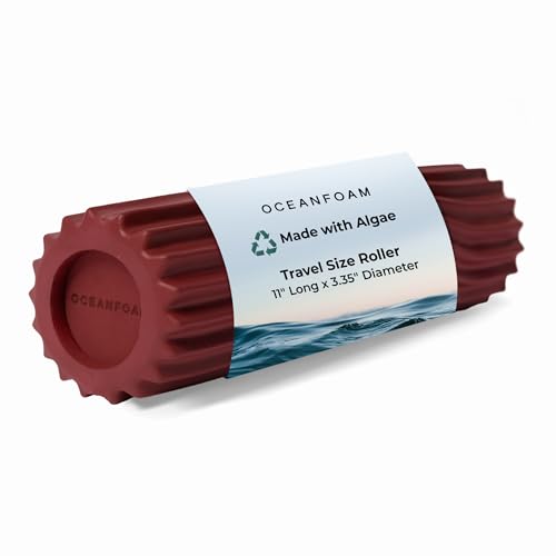 Oceanfoam Ripple Travel Foam Roller (11" x 3.35") Firm Mini Foam Roller for Physical Therapy, Deep Tissue Massage, Back Pain - High Density, Ergonomic Wave Textured - Yoga, Pilates, Exercise (Maroon) - color: Maroon