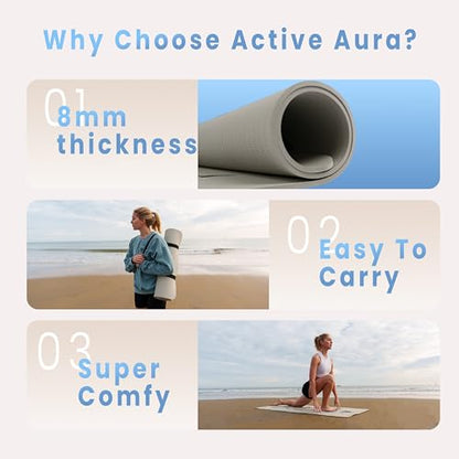 Printed Visual Guidance with Yoga Poses. Large Exercise Mat, Shoe-Friendly, Balance and Graceful extension TPE Yoga Mat for Men and Women to support Consistent Practice| 8mm Thickness for Superior Cushioning | 185 x 70 cm Extra Wide, Anti Slip Mat, Pilate