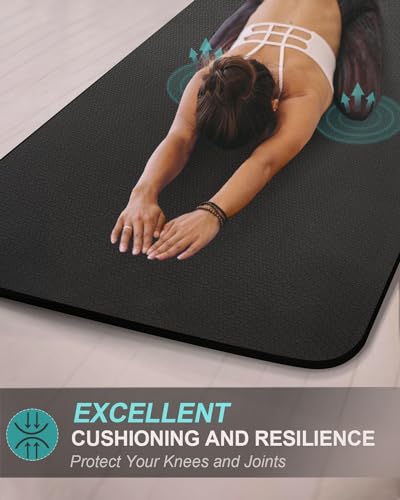 Extra Long & Wide Thick Yoga Mat for Tall Men & Women, 84'' x 32'' x 7mm Oversized Yoga Mat Double-Sided Non Slip, Pro TPE Yoga Mats with Strap - color: Black