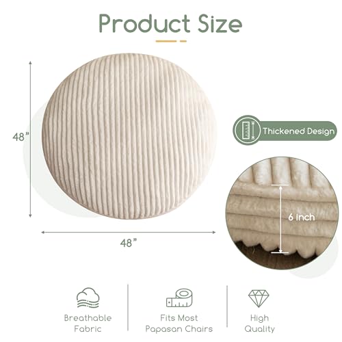 HIGOGOGO Papasan Chair Cushion with Thick Corduroy Cover (Without Chair), Supportive Cushion, Beige, 48 x 48 Inch - color: Beige