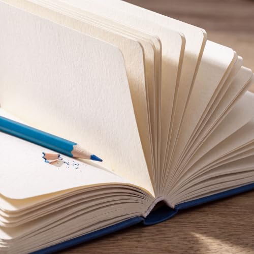 Sketch Book 5 x 5 Inch Navy Blue Hardcover Sketchbook Lay Flat Square Drawing Journal with Ribbon Bookmark Inner Pocket Acid Free Paper for Pencil Charcoal Pen Travel Art - color: Navy Blue