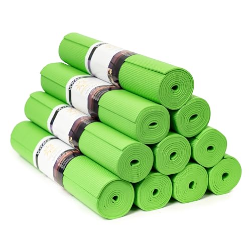 Voyage 5mm Studio Yoga Mats, 10 Pack, 72x24in | Extra Long, Anti-Tear Exercise Mats for Workout, Stretching, Fitness - Non Slip Gym Mats for Home, Schools and Studios - color: Green