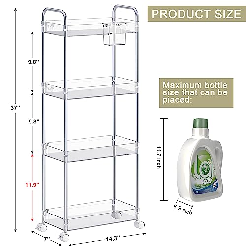 SPACEKEEPER Acrylic Storage Rolling Cart, 4 Tier Bathroom Cart Organizer - color: Clear, size: 4 Tier