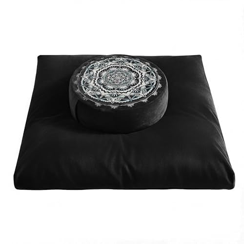 Ultimate Meditation Cushion Set – 2-in-1 Zafu & Zabuton, Buckwheat & Memory Foam, Velvet Cover for Yoga & Mindfulness (Black) - color: Black