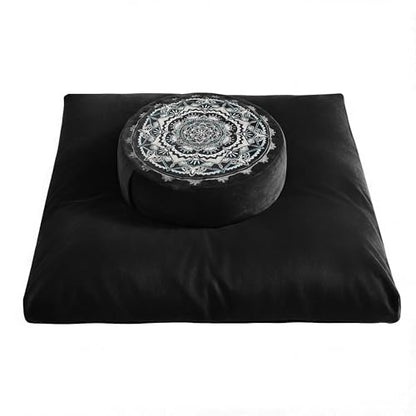 Ultimate Meditation Cushion Set – 2-in-1 Zafu & Zabuton, Buckwheat & Memory Foam, Velvet Cover for Yoga & Mindfulness (Black) - color: Black