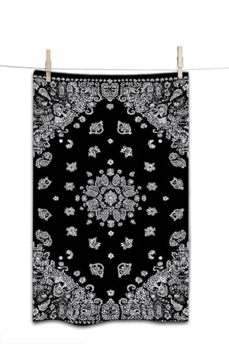 Western Paisley Boho Bath Towel 15X30 Inch Washcloths Black Bandana with White Ornaments Face/Body/Hair/Hand Towel for Spa Gym Yoga Swim Bathroom Kitchen Hotel - color: Western Paisley