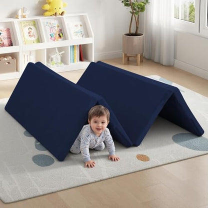 MeMoreCool Kids Floor Mattress, 48x72 Inch Foldable Play Mat, Navy Blue | Navy blue 4x6 ft foam tatami futon mat - color: Navy
