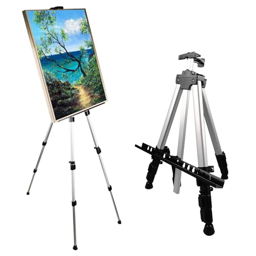 NS JYMB Easel Stand for Sign and Painting, 17-66 Inch Adjustable, Silver | Portable metal tripod easel for display stand, canvas holder, floor, poster board, wedding signs and travel use - style: 66Silver 1pack
