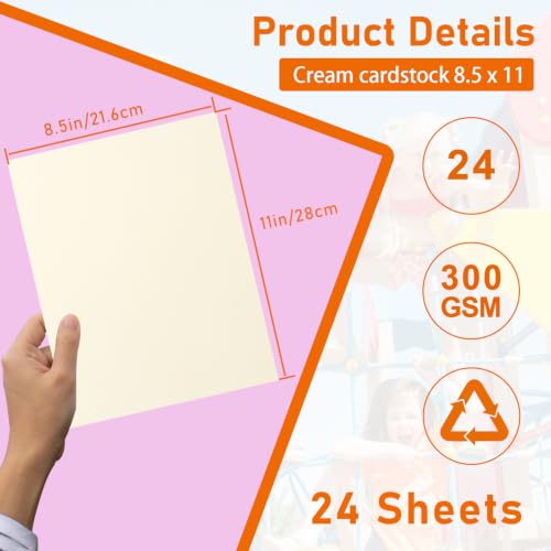 Guakicae 24 Sheets Cream Cardstock 8.5 x 11 Craft Paper 110lb | Heavyweight Off White Paper Card Stock for DIY Cards Making, Wedding Invitations, Business Cards, Birthday - color: Cream, size: 8.5x11-24pcs